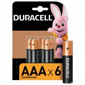 Батарейки КОМПЛЕКТ 6шт, DURACELL Basic ОРИГИНАЛ, ААА (LR03,24А), алкалиновые, мизинчи, Б0014858