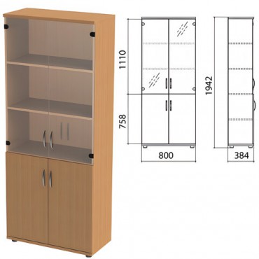 Шкаф закрытый со стеклом "Этюд", 800х384х1942 мм, цвет бук бавария (КОМПЛЕКТ)