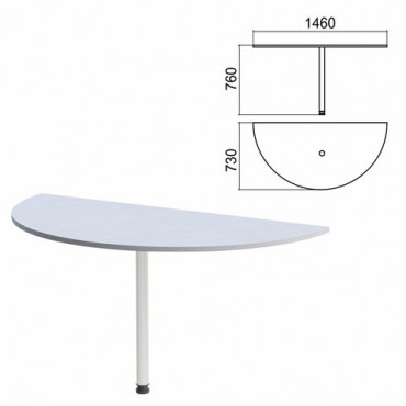 Стол приставной полукруг "Арго", 1460х730х760 мм, серый/опора хром (КОМПЛЕКТ)
