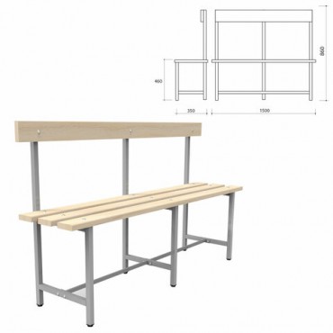 Скамья со спинкой деревянная на металлокаркасе "СТ 5", 1500х350х860 мм